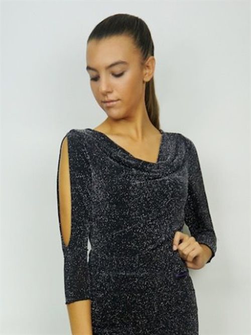 Sort dansebluse med glimmer