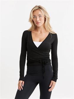 DOM sort blød wrap bluse med lange ærmer