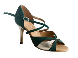 Rummos grøn/guld flot høj dansesko til salsa og tango