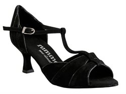 Rummos blød bred dansesko i sort nubuck