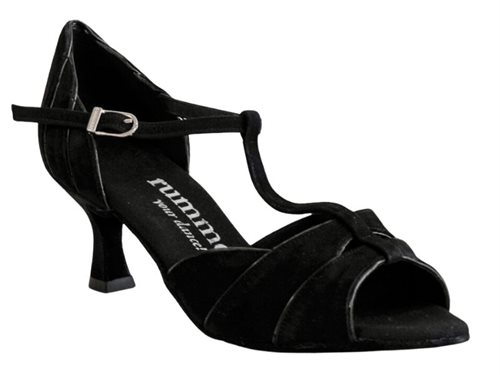 Rummos blød bred dansesko i sort nubuck